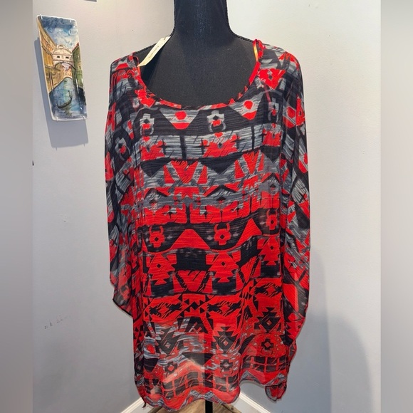 Ariat Boho Western Native Rachel‎ Tunic Poncho Sheer Flowy Top Women's Sz XL - Picture 1 of 7